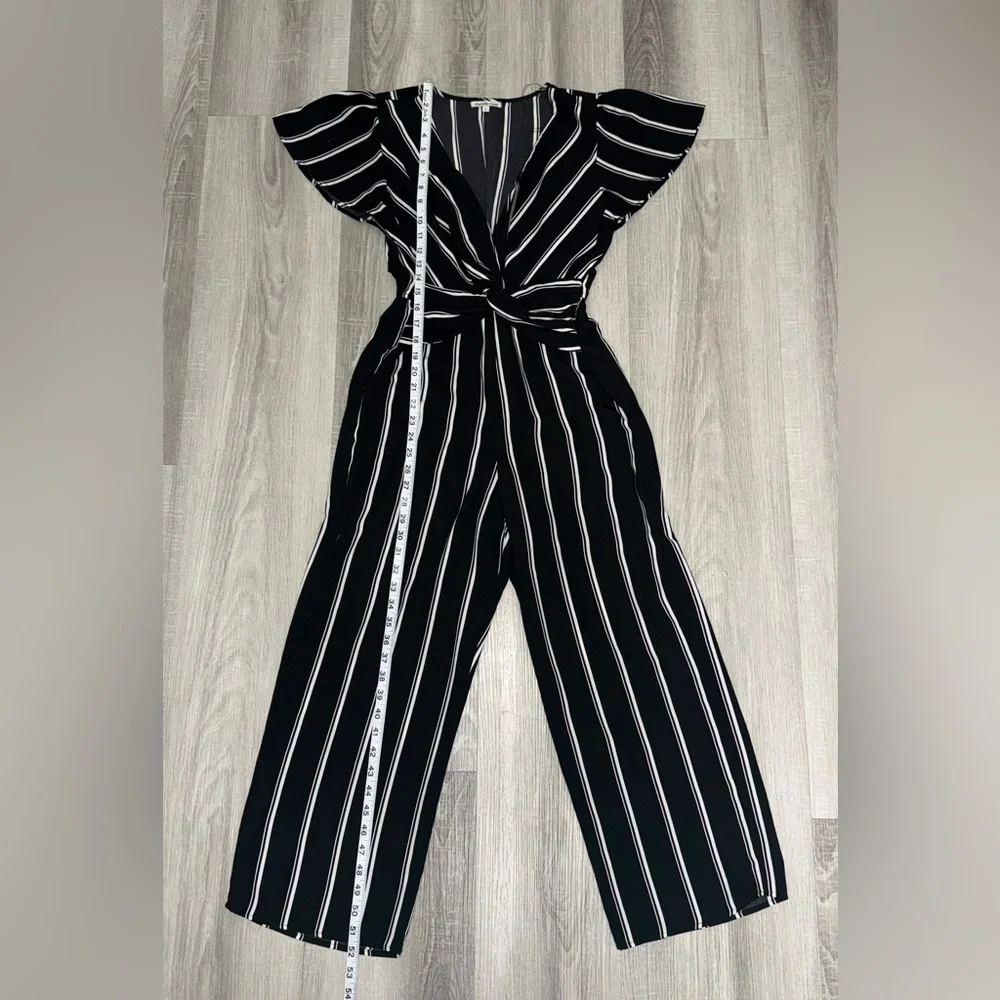 Charlotte Russe Striped Knot Front Wide-Leg Jumpsuit Black White Size S. - Picture 5 of 12